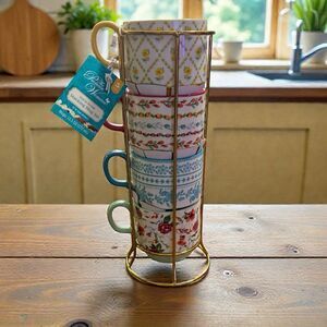 Pioneer Woman Ditsy 12.5 OZ Stoneware Stacking Mug Set NWT
